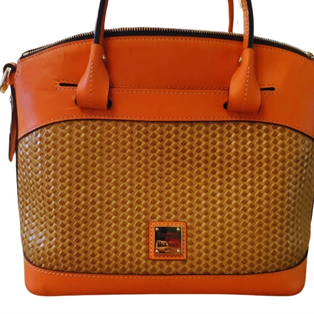 Used Dooney & Bourke Beacon CORAL Leather Woven Embossed Domed Satchel